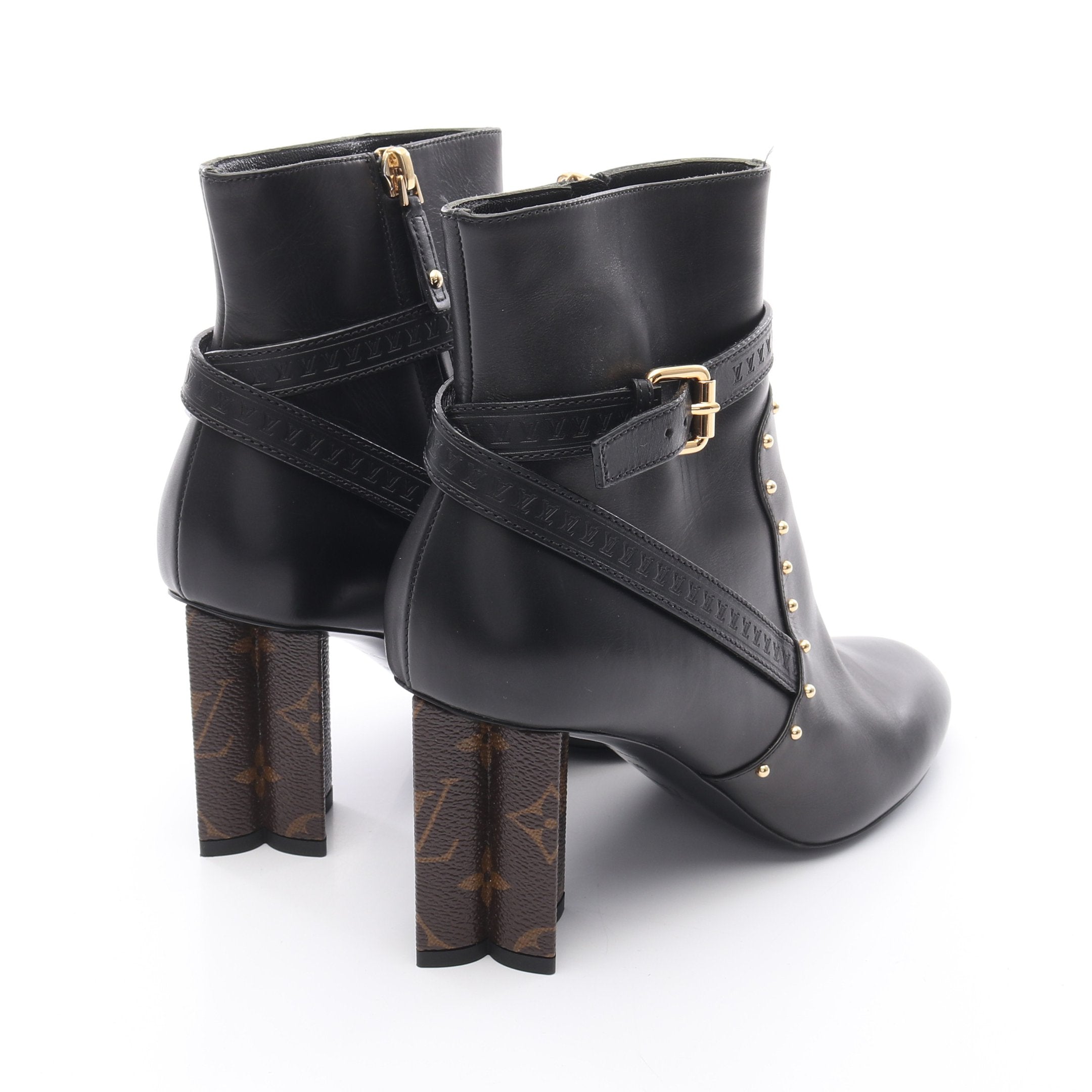 ルイヴィトン　黒レザー高ヒールブーツ ルイ・ヴィトンブラックレザー ロングブーツ 高ヒール34サイズ - メルカリ