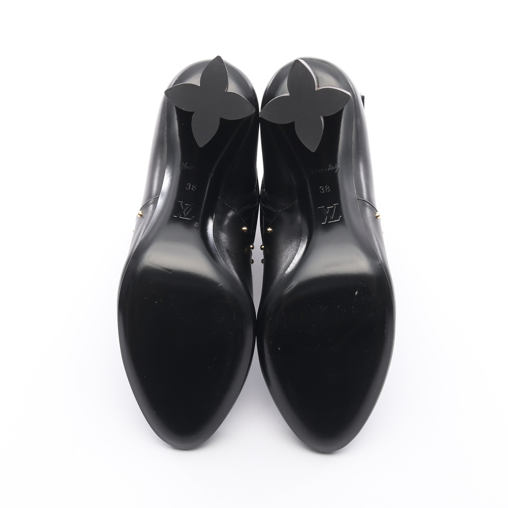 シルエットライン フラワーヒール モノグラム アンクル ブーツ レザー