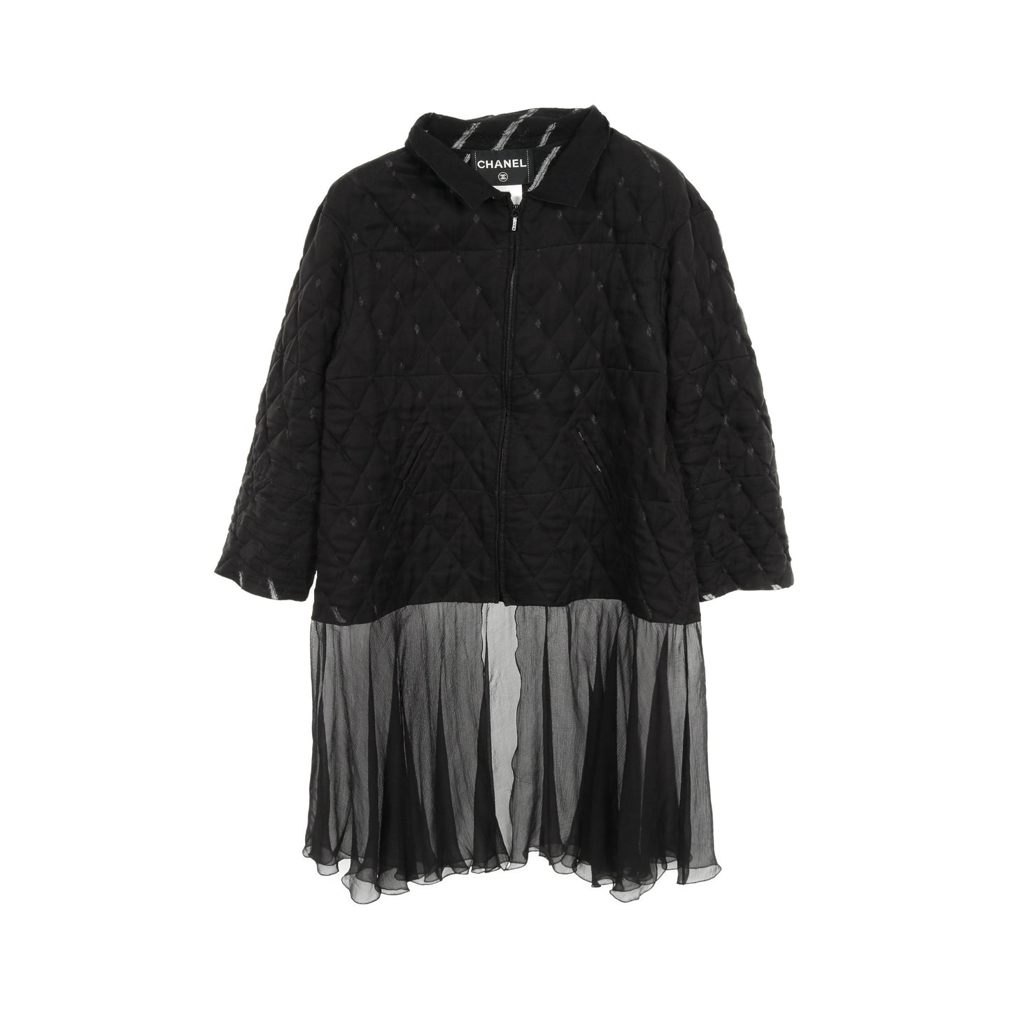 キルティング ジップアップ ジャケット シルク ブラック 切替 シャネル アウター CHANEL