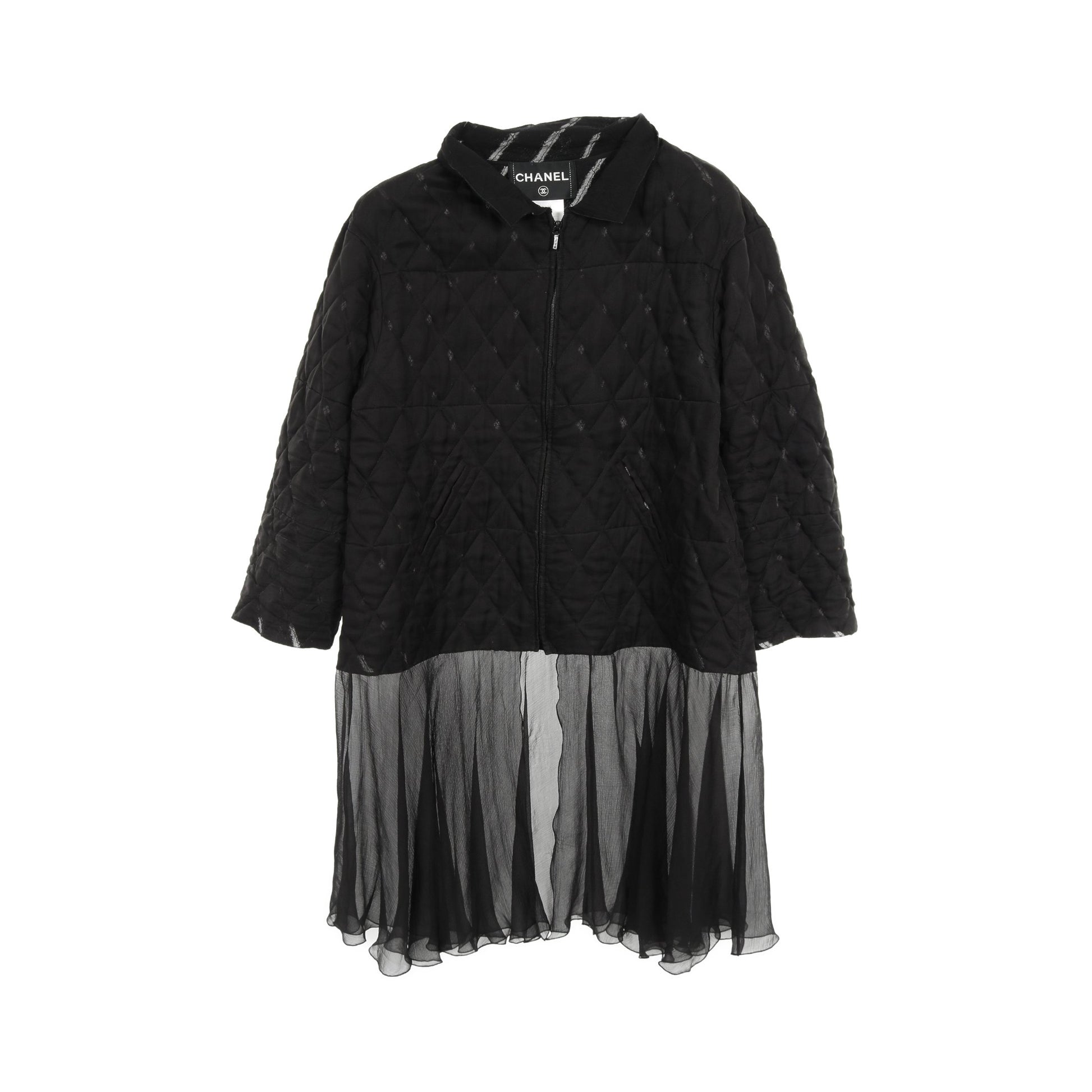 キルティング ジップアップ ジャケット シルク ブラック 切替 シャネル アウター CHANEL