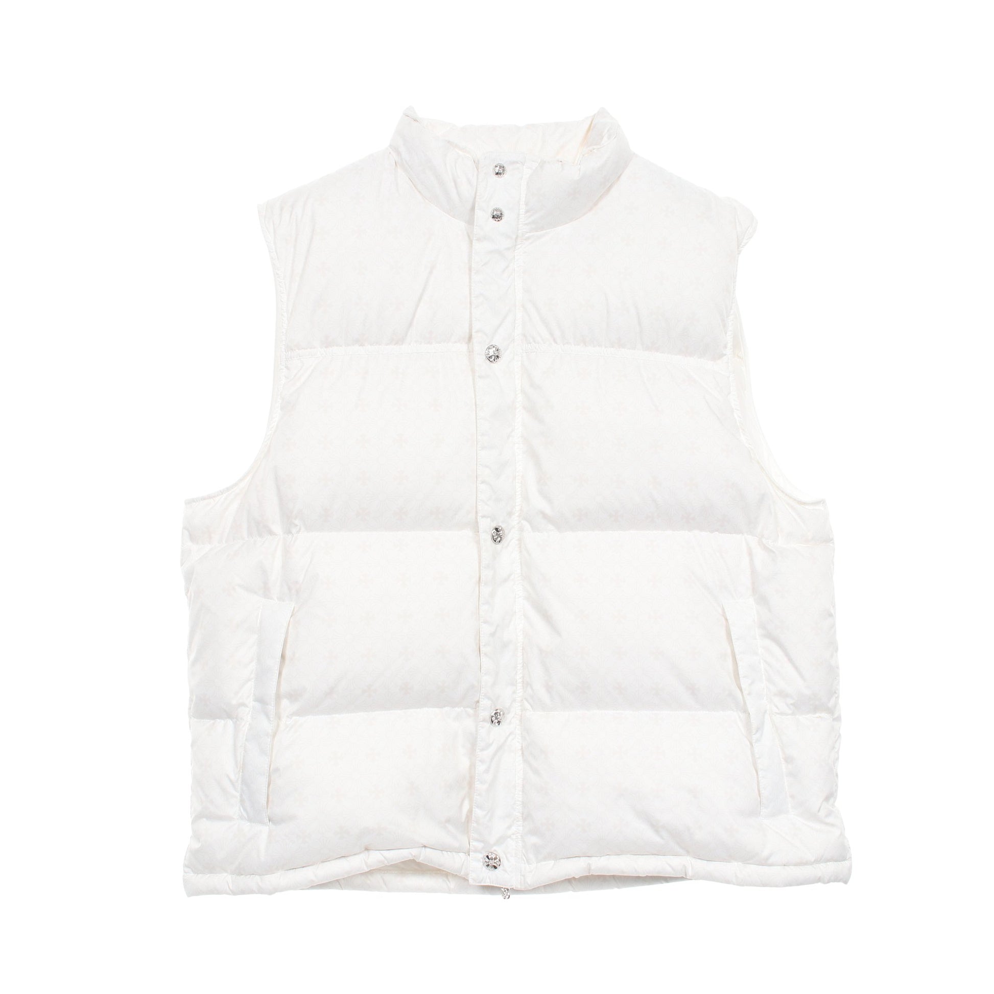 STIFF VEST スティッフ CHプラス クロスボールボタン ダガージップ ダウンベスト 総柄 ホワイト アイボリー クロムハーツ アウター Chrome Hearts
