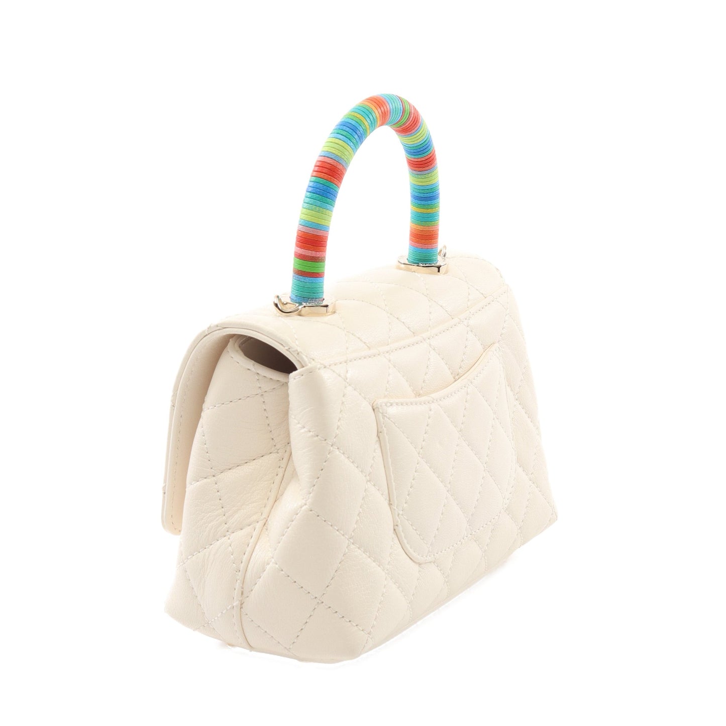 ココハンドルXXS トップハンドル ハンドバッグ レザー ホワイト マルチカラー ゴールド金具 2WAY シャネル バッグ CHANEL