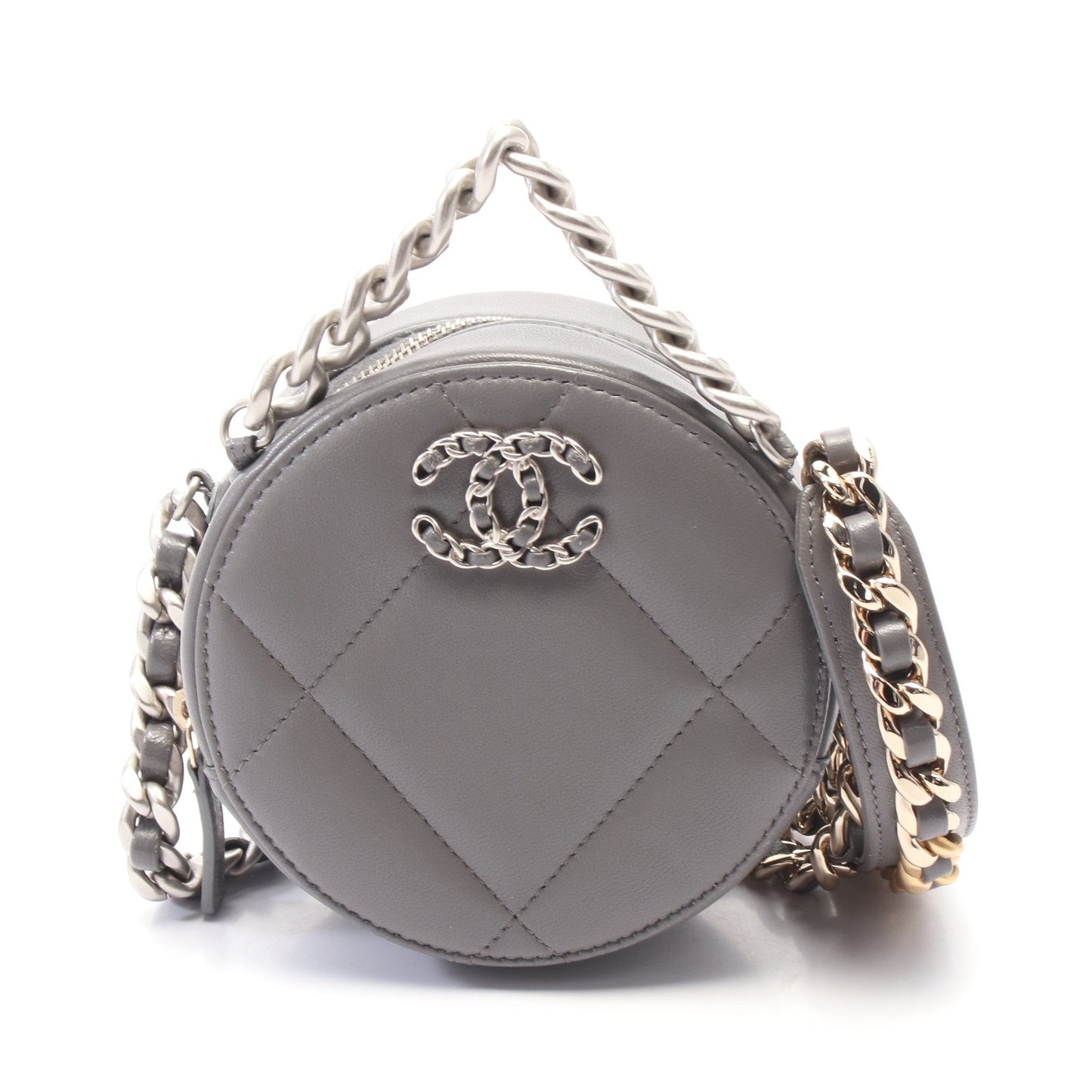 シャネル19 マトラッセ チェーンショルダーバッグ レザー グレー コンビ金具 シャネル バッグ CHANEL