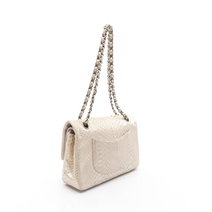Wフラップ Wチェーンショルダーバッグ パイソン ベージュ ゴールド金具 シャネル バッグ CHANEL