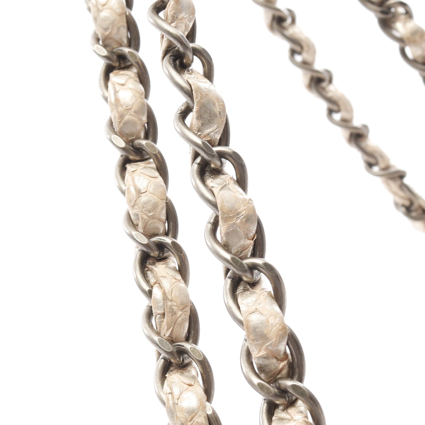 Wフラップ Wチェーンショルダーバッグ パイソン ベージュ ゴールド金具 シャネル バッグ CHANEL
