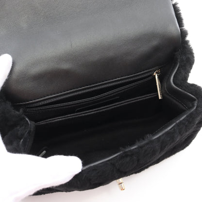 ココハンドル フラップ シェブロン Vステッチ ハンドバッグ ファー ブラック ゴールド金具 2WAY シャネル バッグ CHANEL