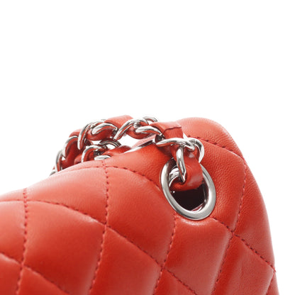 マトラッセ Wチェーンショルダーバッグ ラムスキン レッド シルバー金具 シャネル バッグ CHANEL