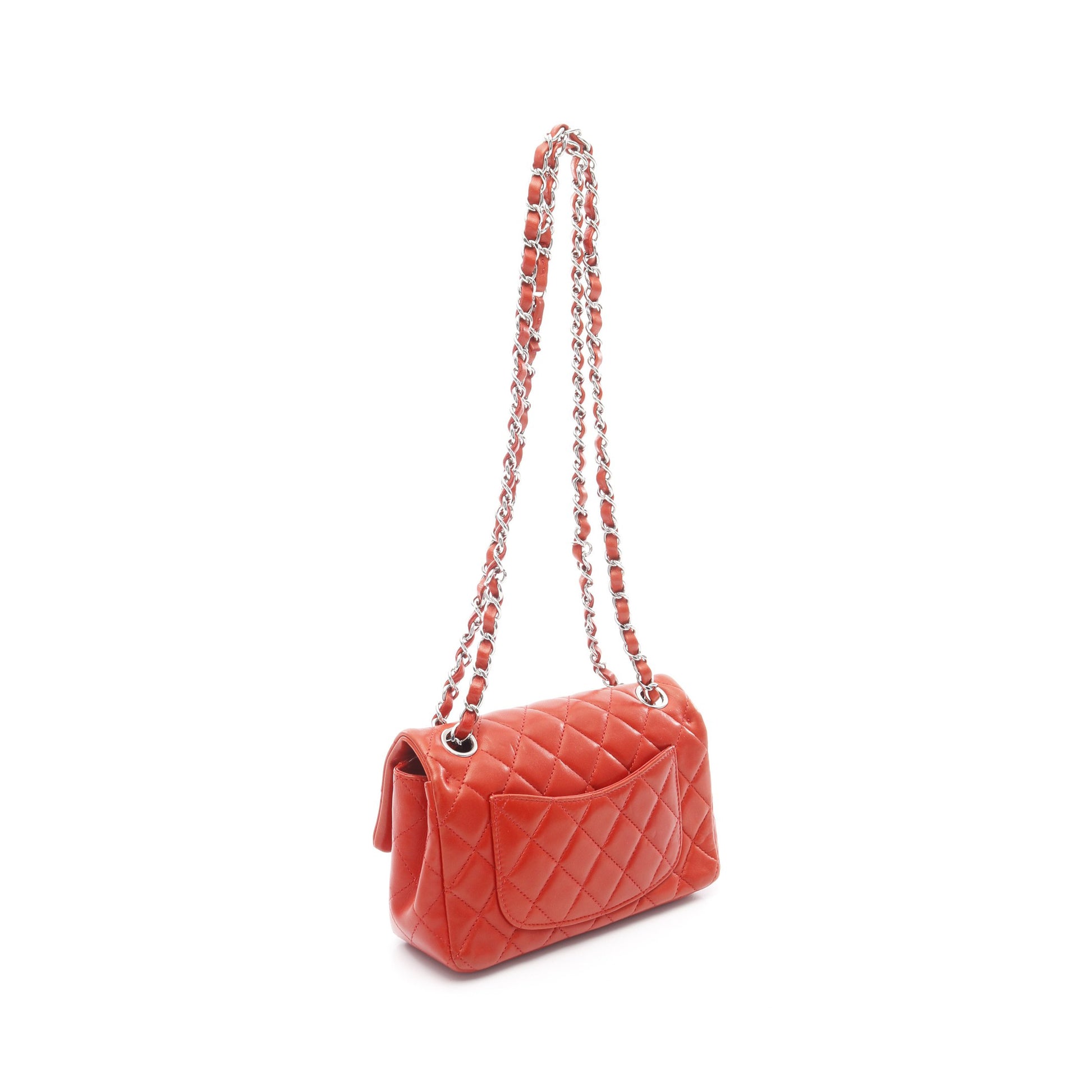 マトラッセ Wチェーンショルダーバッグ ラムスキン レッド シルバー金具 シャネル バッグ CHANEL