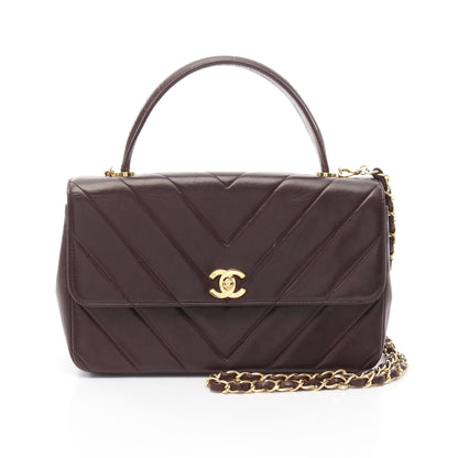 シェブロン Vステッチ ハンドバッグ ラムスキン ボルドー ゴールド金具 2WAY ヴィンテージ シャネル バッグ CHANEL