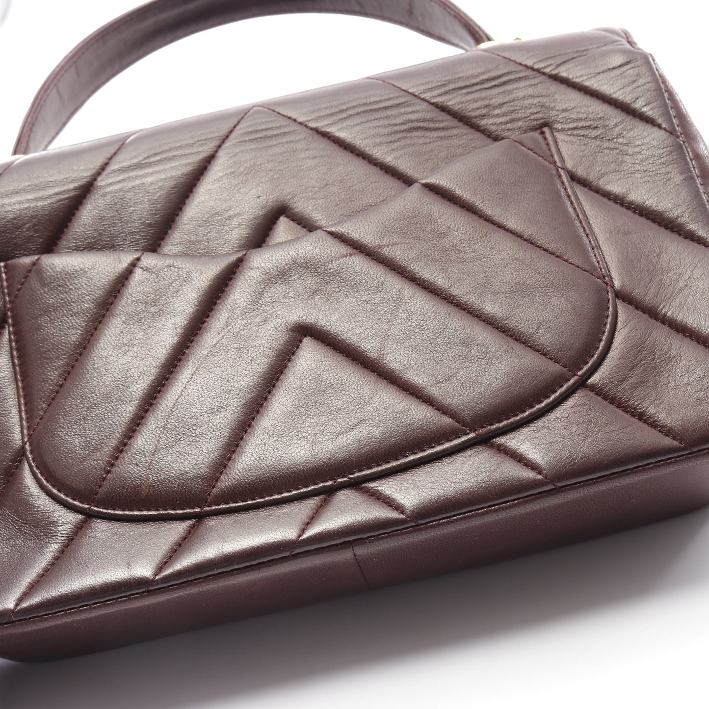 シェブロン Vステッチ ハンドバッグ ラムスキン ボルドー ゴールド金具 2WAY ヴィンテージ シャネル バッグ CHANEL