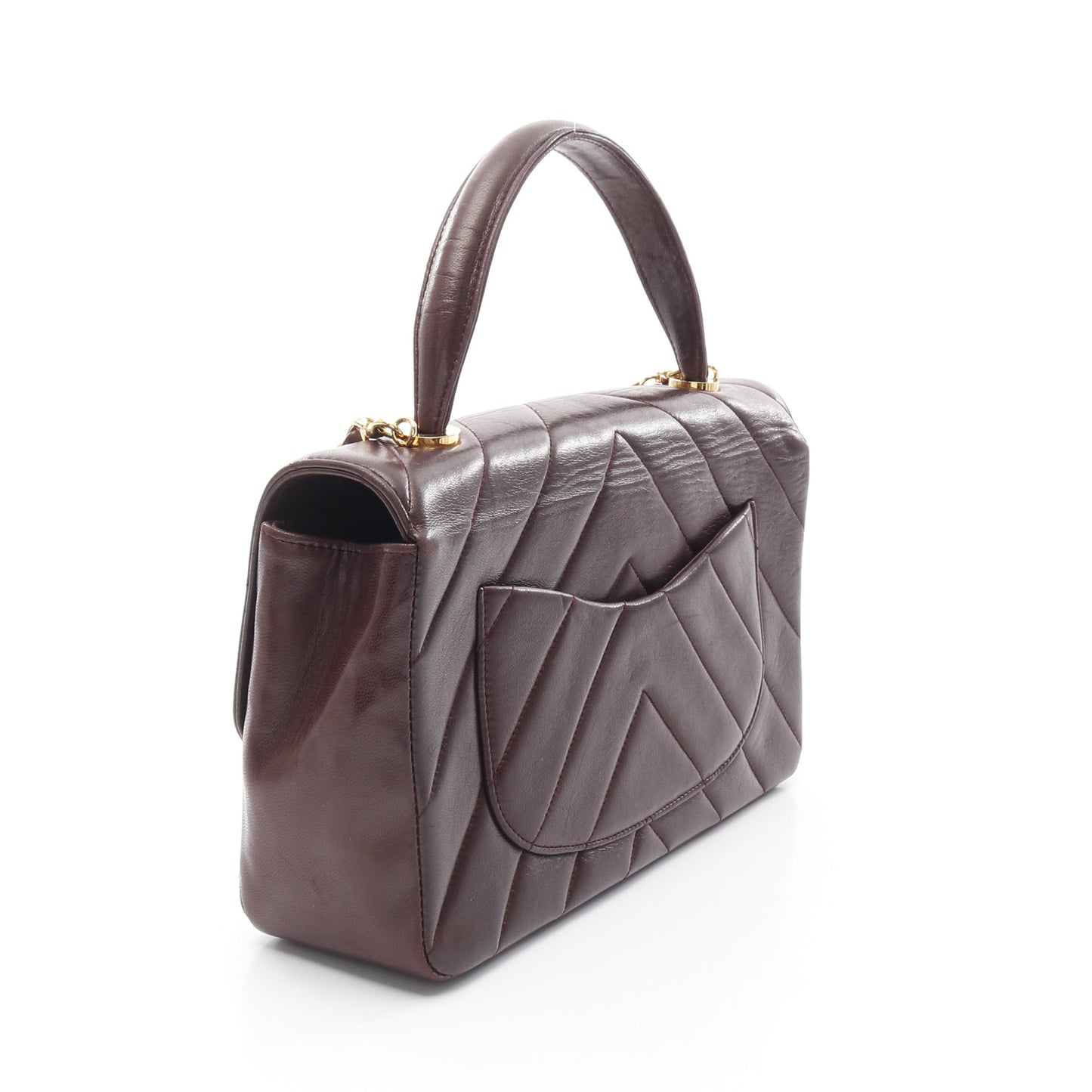 シェブロン Vステッチ ハンドバッグ ラムスキン ボルドー ゴールド金具 2WAY ヴィンテージ シャネル バッグ CHANEL