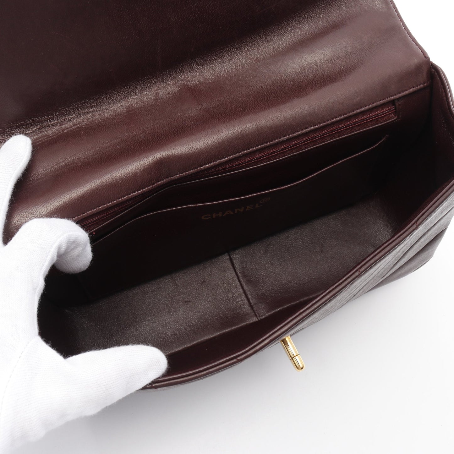 シェブロン Vステッチ ハンドバッグ ラムスキン ボルドー ゴールド金具 2WAY ヴィンテージ シャネル バッグ CHANEL