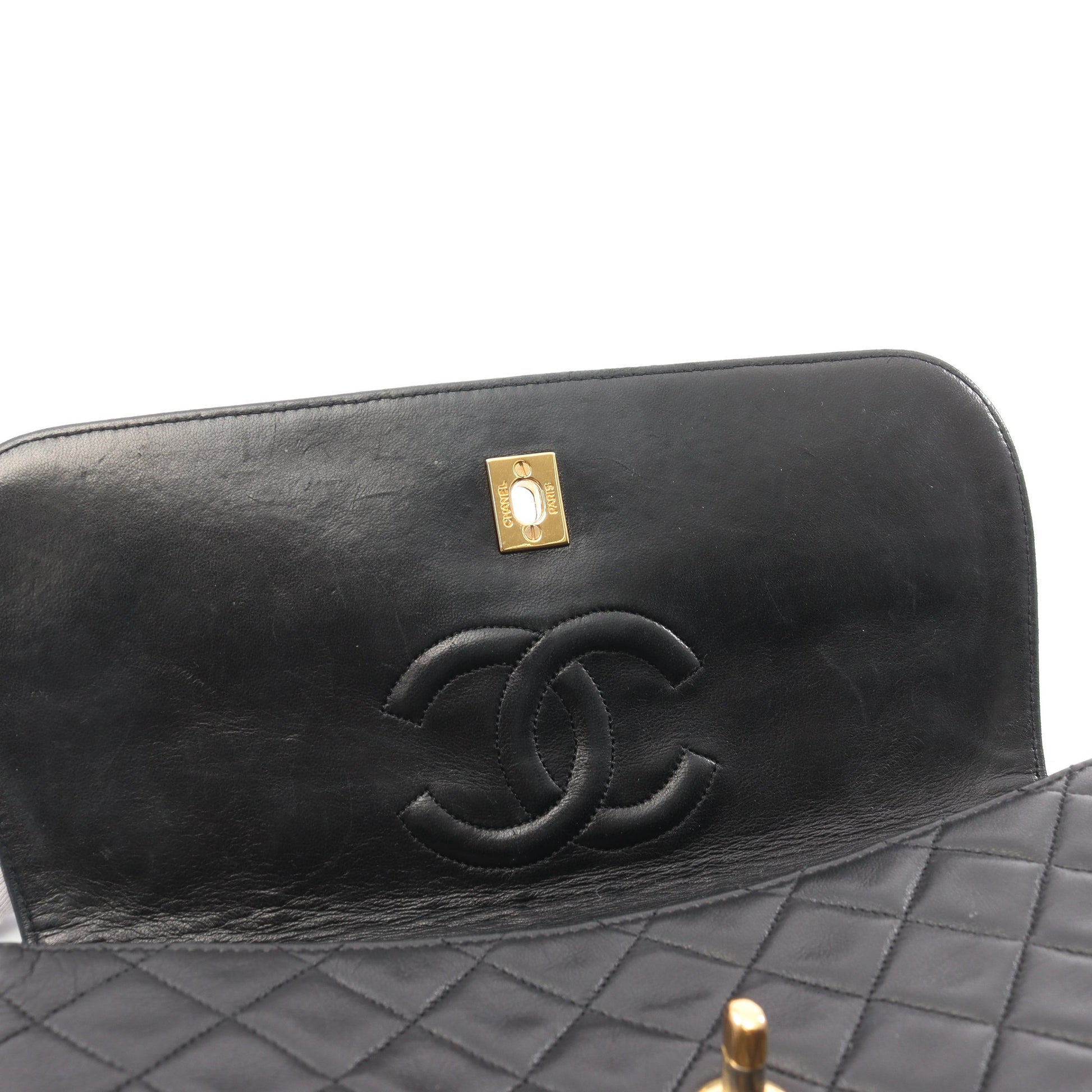 マトラッセ チェーンショルダーバッグ ラムスキン ブラック ゴールド金具 ヴィンテージ シャネル バッグ CHANEL