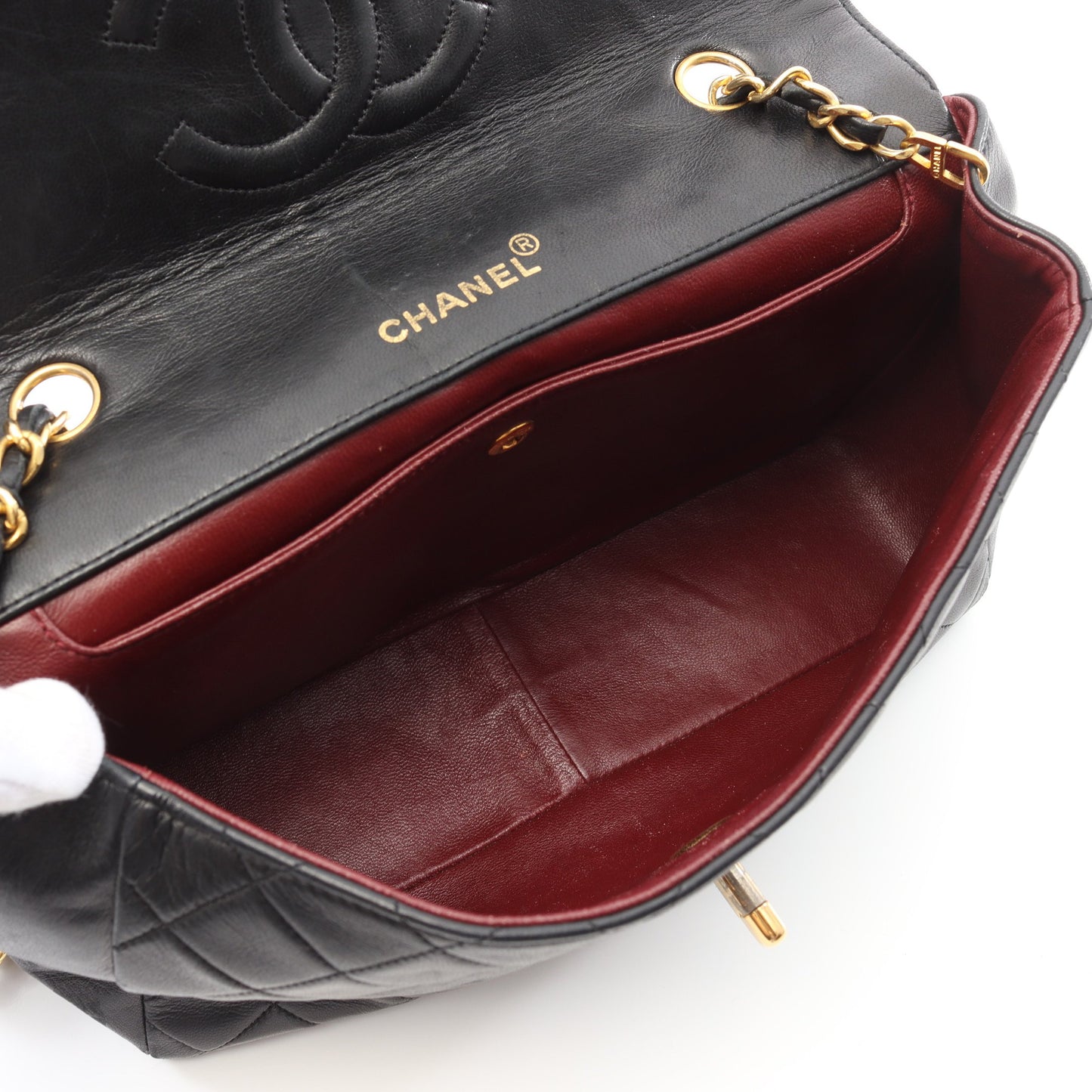 マトラッセ チェーンショルダーバッグ ラムスキン ブラック ゴールド金具 ヴィンテージ シャネル バッグ CHANEL
