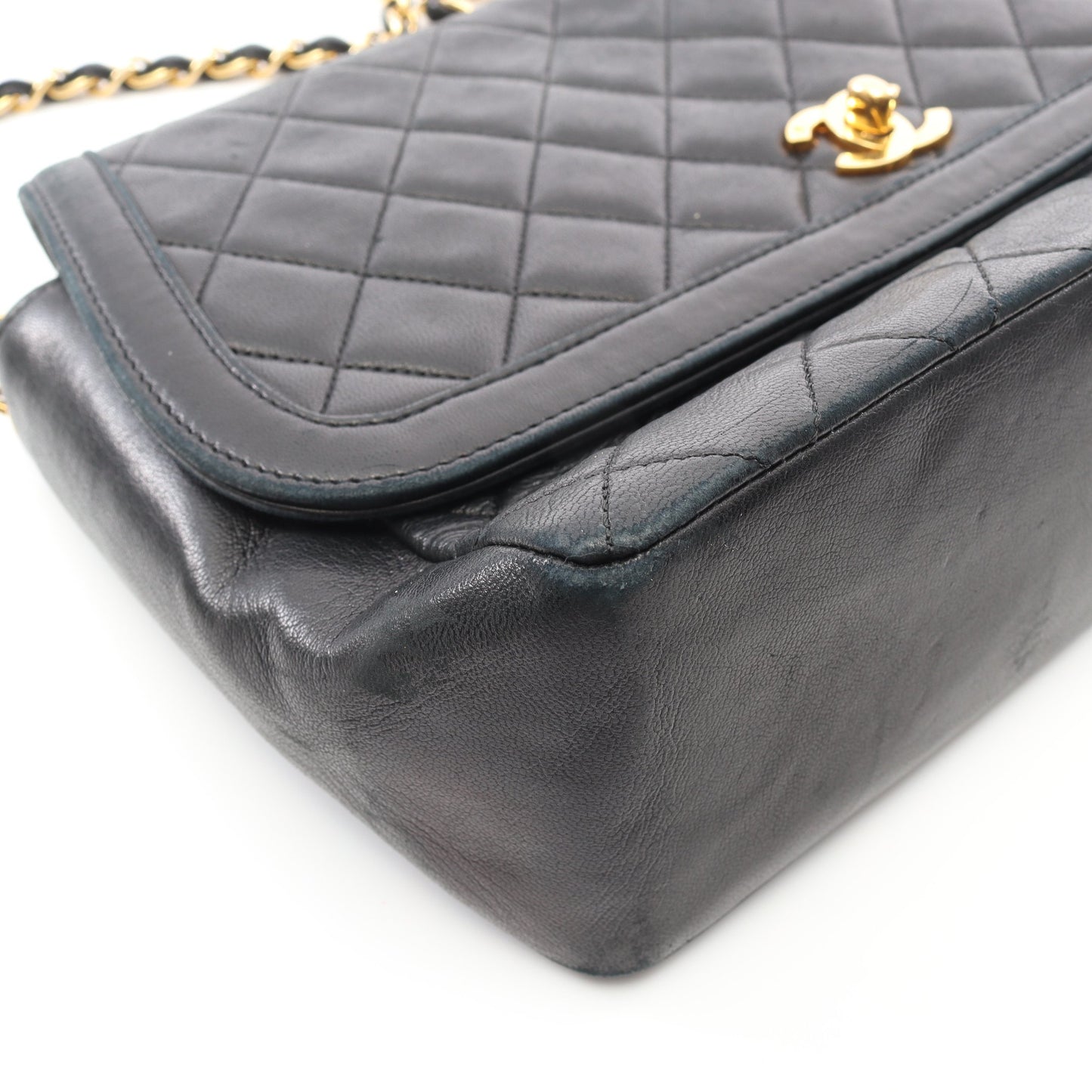 マトラッセ チェーンショルダーバッグ ラムスキン ブラック ゴールド金具 ヴィンテージ シャネル バッグ CHANEL