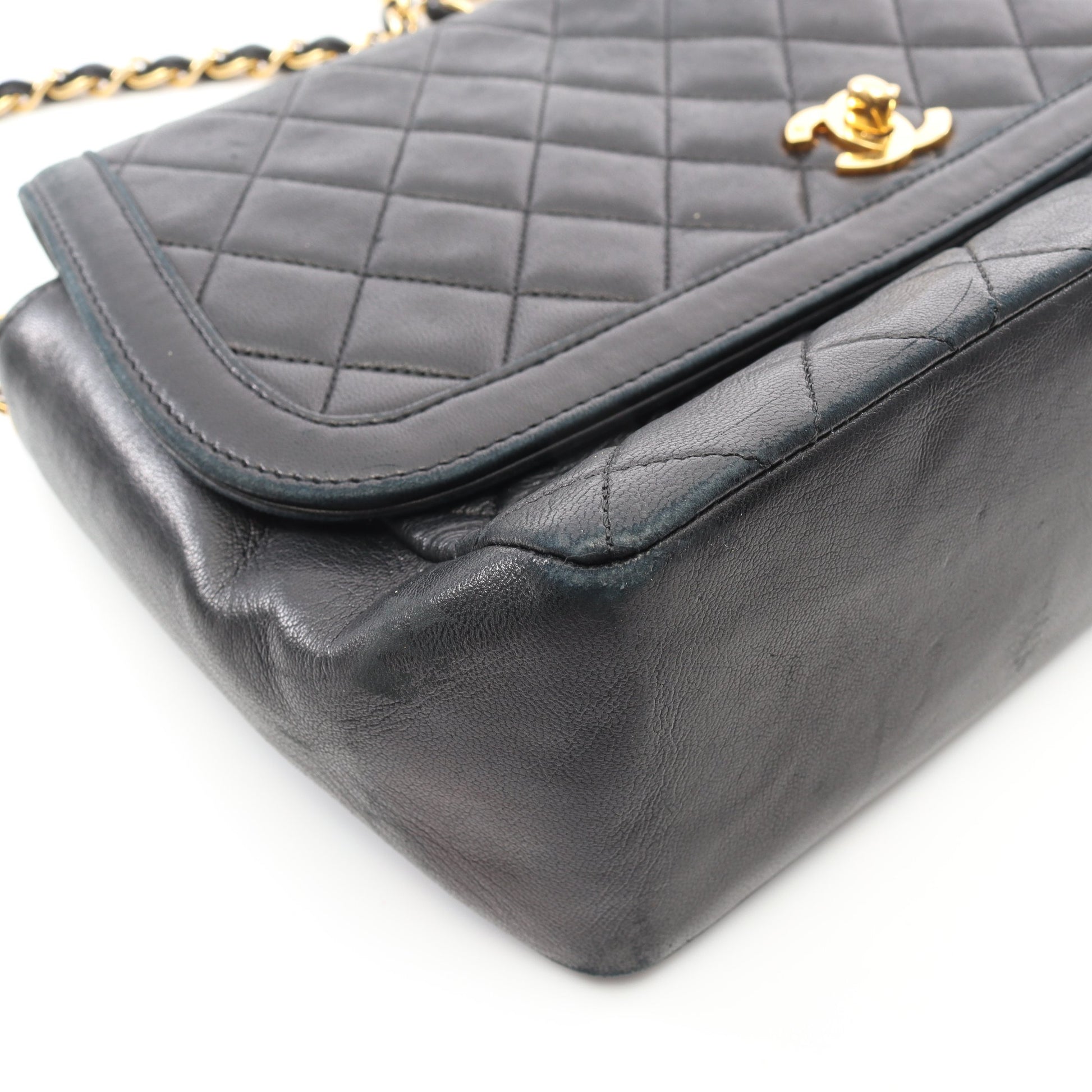 マトラッセ チェーンショルダーバッグ ラムスキン ブラック ゴールド金具 ヴィンテージ シャネル バッグ CHANEL