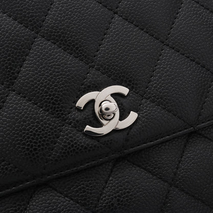 マトラッセ トップハンドルバッグ ハンドバッグ キャビアスキン ブラック シルバー金具 シャネル バッグ CHANEL