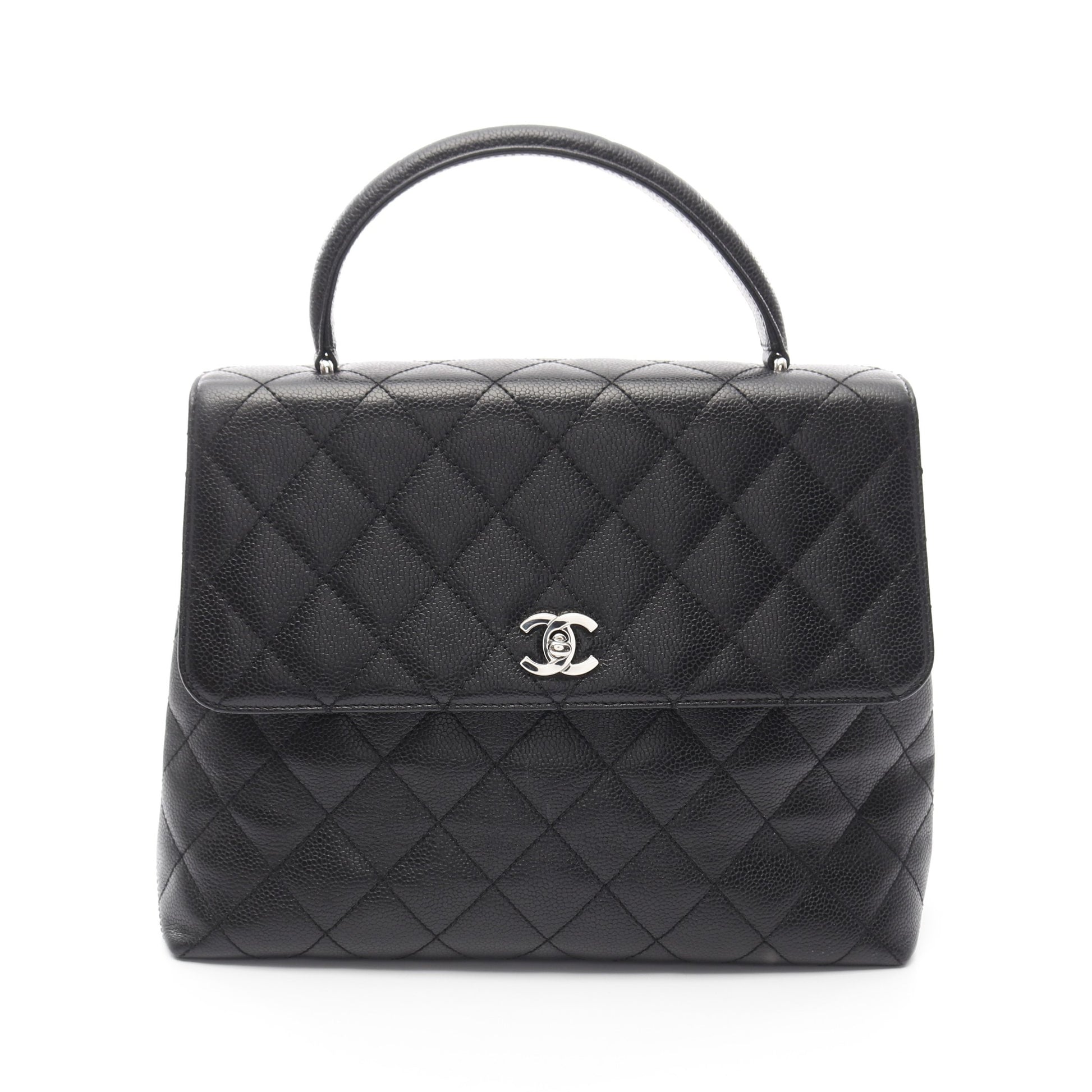マトラッセ トップハンドルバッグ ハンドバッグ キャビアスキン ブラック シルバー金具 シャネル バッグ CHANEL