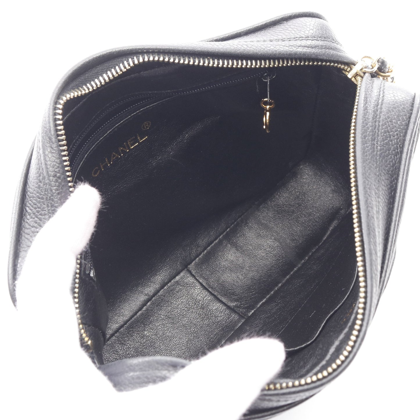 トリプルココマーク チェーンショルダーバッグ キャビアスキン ブラック ゴールド金具 シャネル バッグ CHANEL