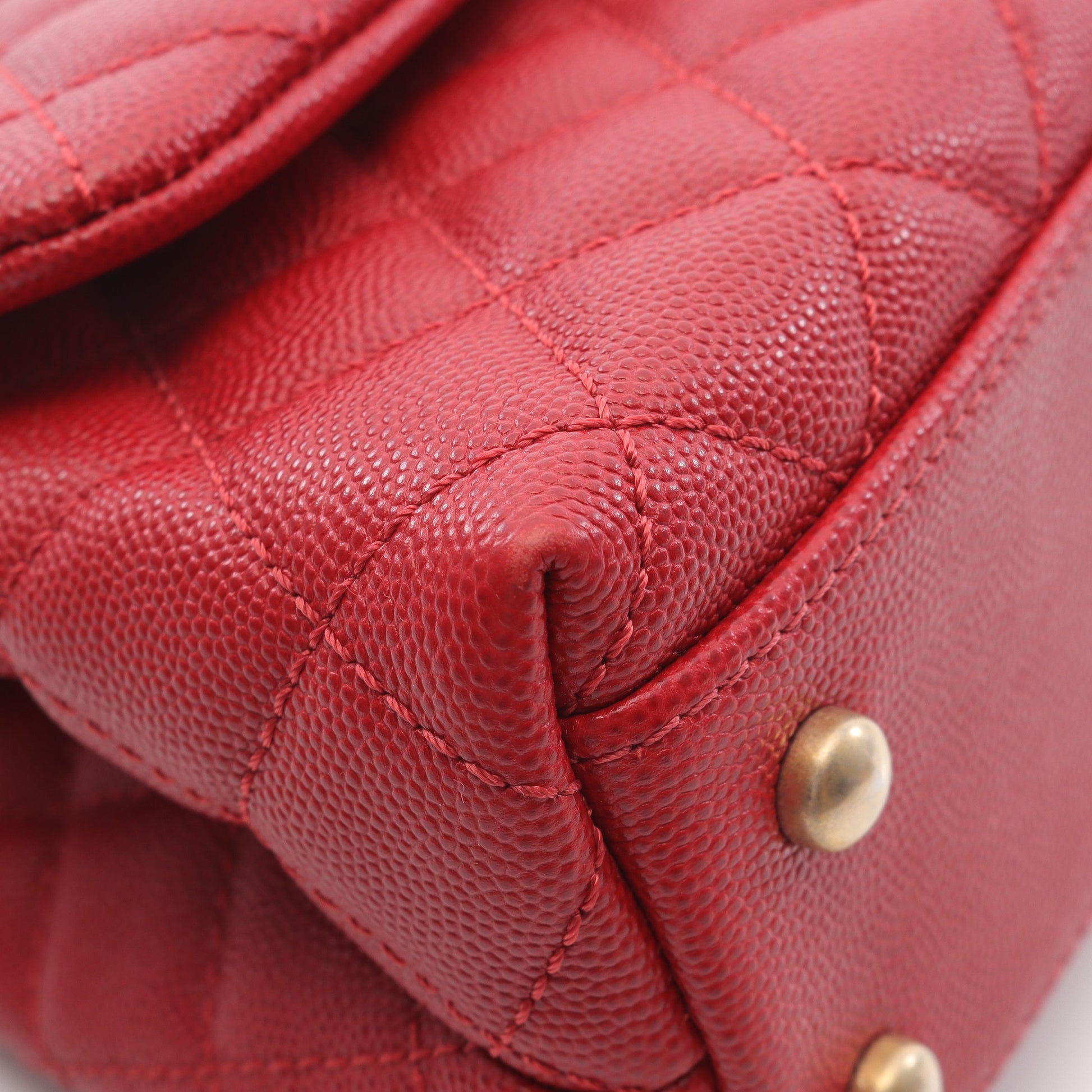 ココハンドル フラップ マトラッセ ハンドバッグ キャビアスキン レッド ゴールド金具 2WAY シャネル バッグ CHANEL