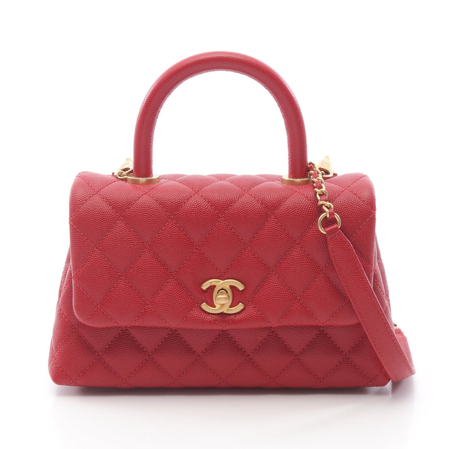ココハンドル フラップ マトラッセ ハンドバッグ キャビアスキン レッド ゴールド金具 2WAY シャネル バッグ CHANEL