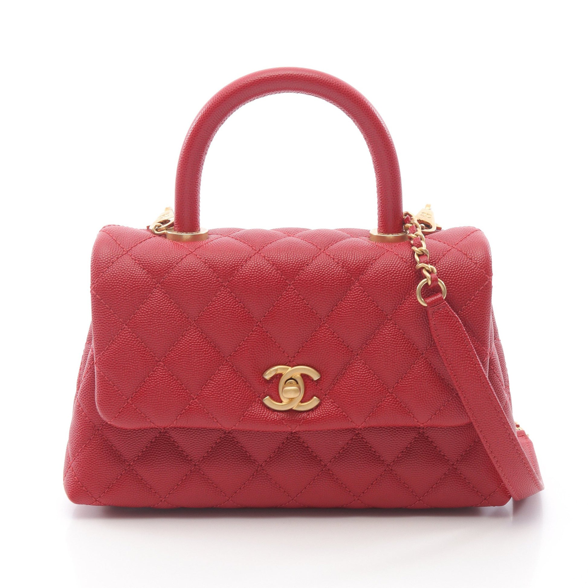 ココハンドル フラップ マトラッセ ハンドバッグ キャビアスキン レッド ゴールド金具 2WAY シャネル バッグ CHANEL