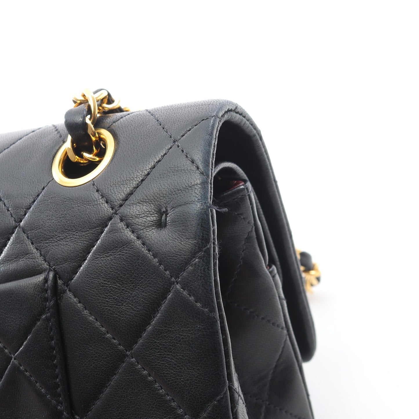 マトラッセ Wフラップ Wチェーンショルダーバッグ ラムスキン ブラック ゴールド金具 ヴィンテージ シャネル バッグ CHANEL