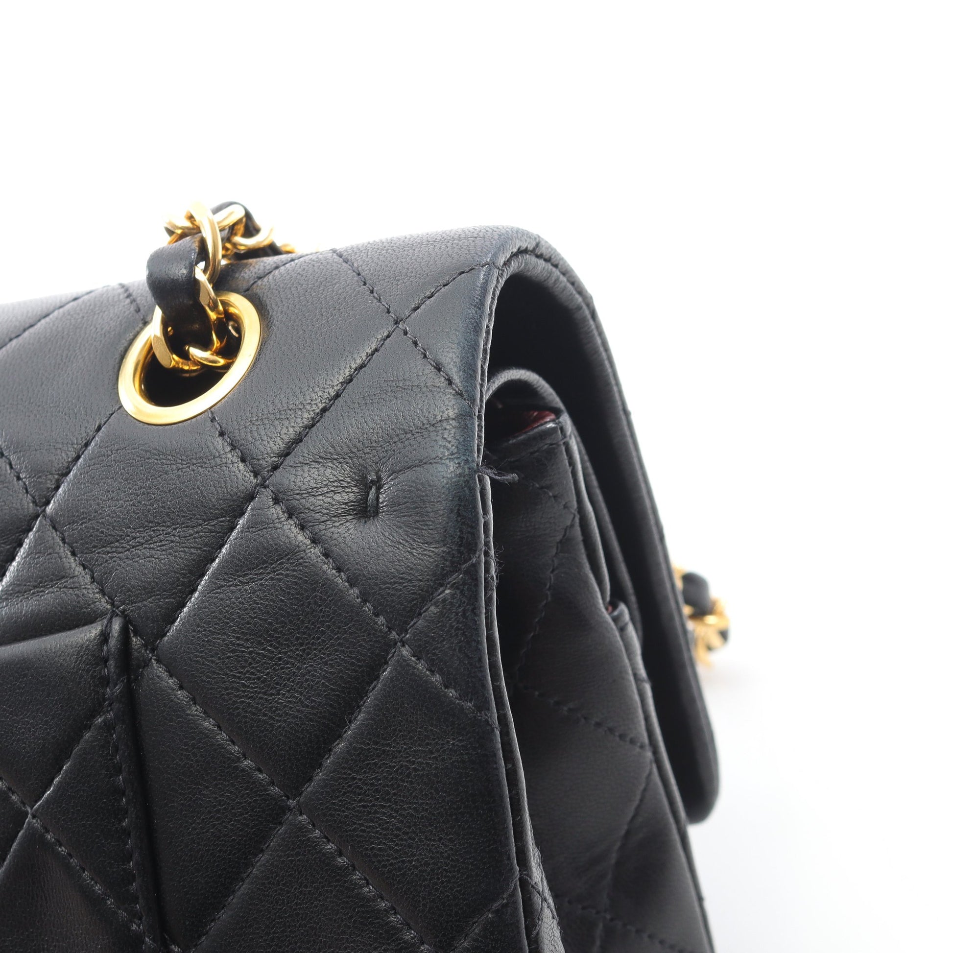 マトラッセ Wフラップ Wチェーンショルダーバッグ ラムスキン ブラック ゴールド金具 ヴィンテージ シャネル バッグ CHANEL