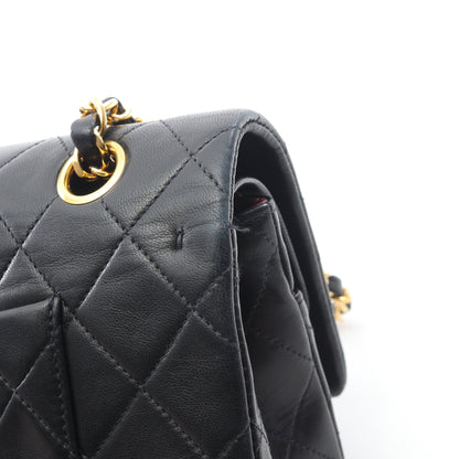 マトラッセ Wフラップ Wチェーンショルダーバッグ ラムスキン ブラック ゴールド金具 ヴィンテージ シャネル バッグ CHANEL