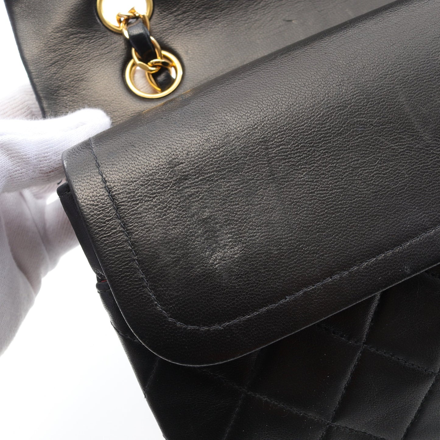 マトラッセ Wフラップ Wチェーンショルダーバッグ ラムスキン ブラック ゴールド金具 ヴィンテージ シャネル バッグ CHANEL