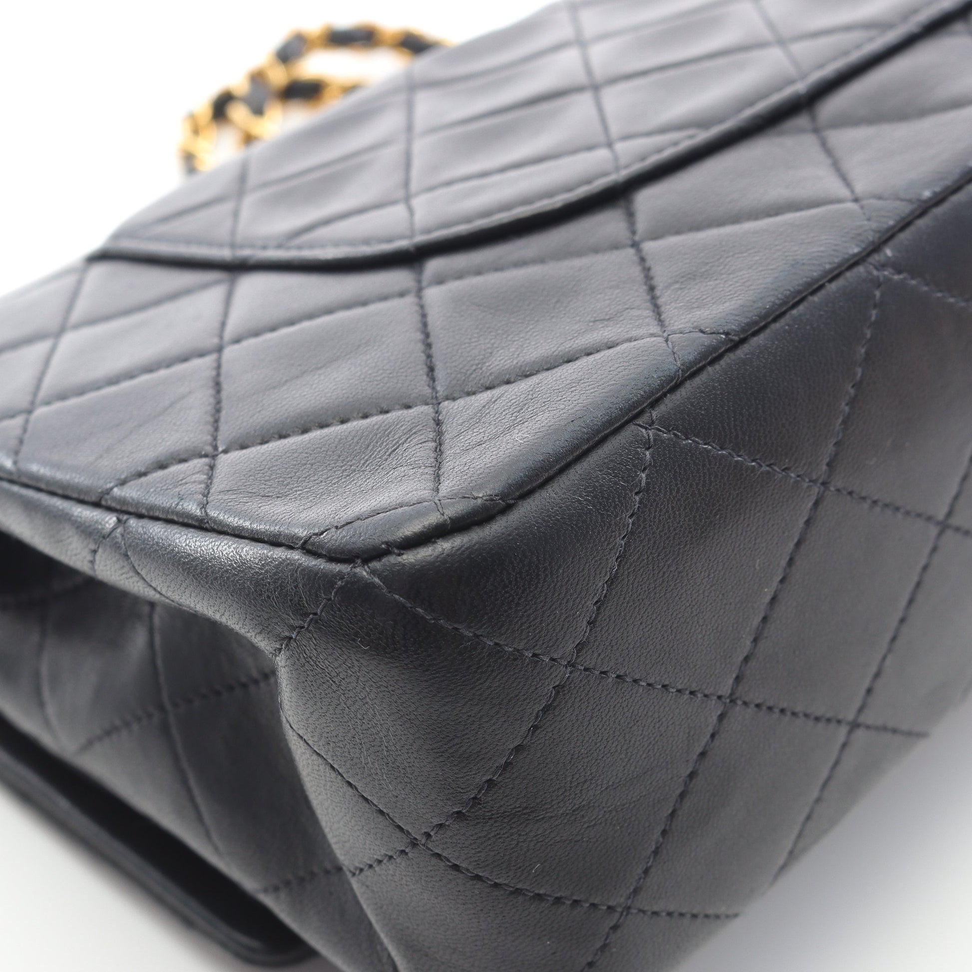 マトラッセ Wフラップ Wチェーンショルダーバッグ ラムスキン ブラック ゴールド金具 ヴィンテージ シャネル バッグ CHANEL