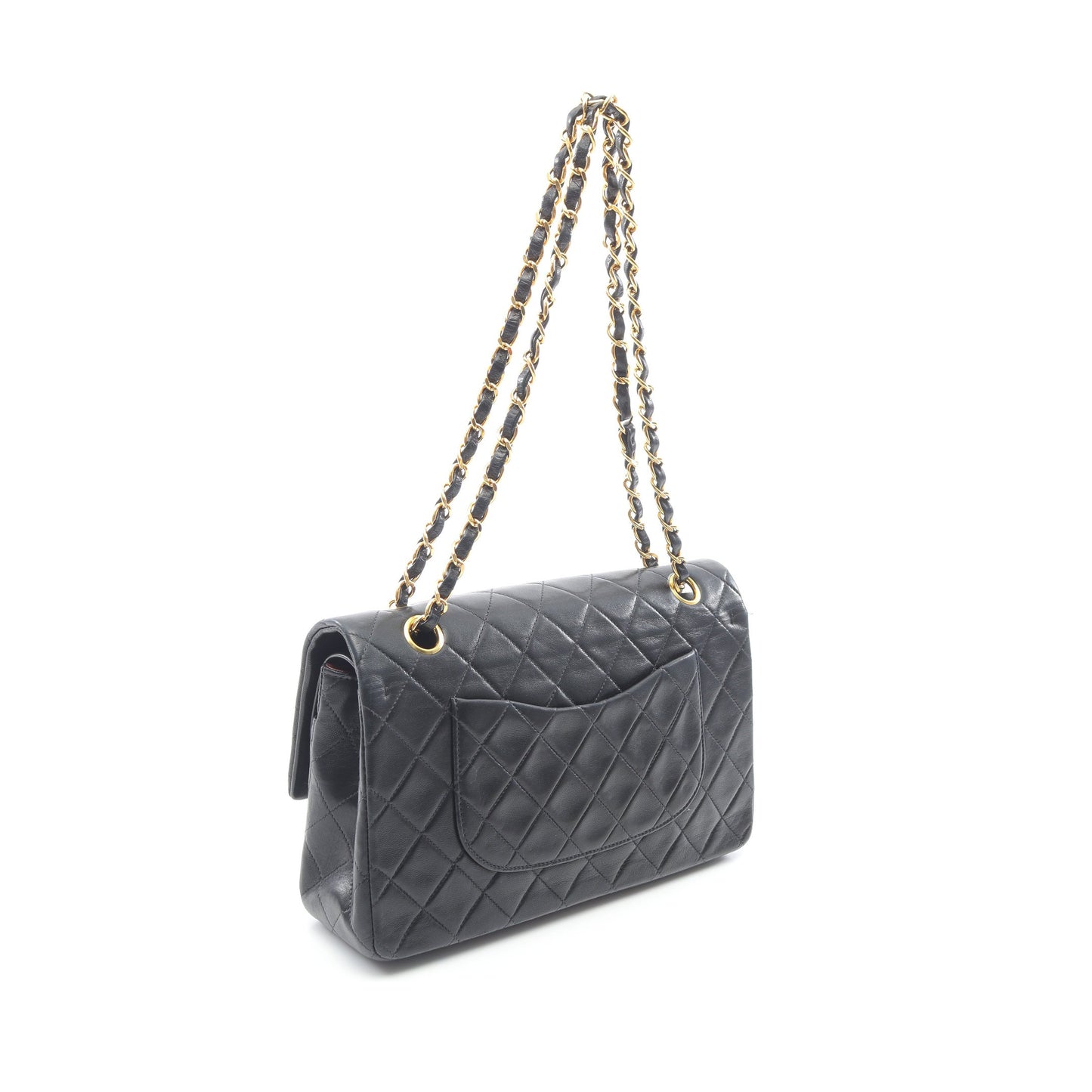 マトラッセ Wフラップ Wチェーンショルダーバッグ ラムスキン ブラック ゴールド金具 ヴィンテージ シャネル バッグ CHANEL