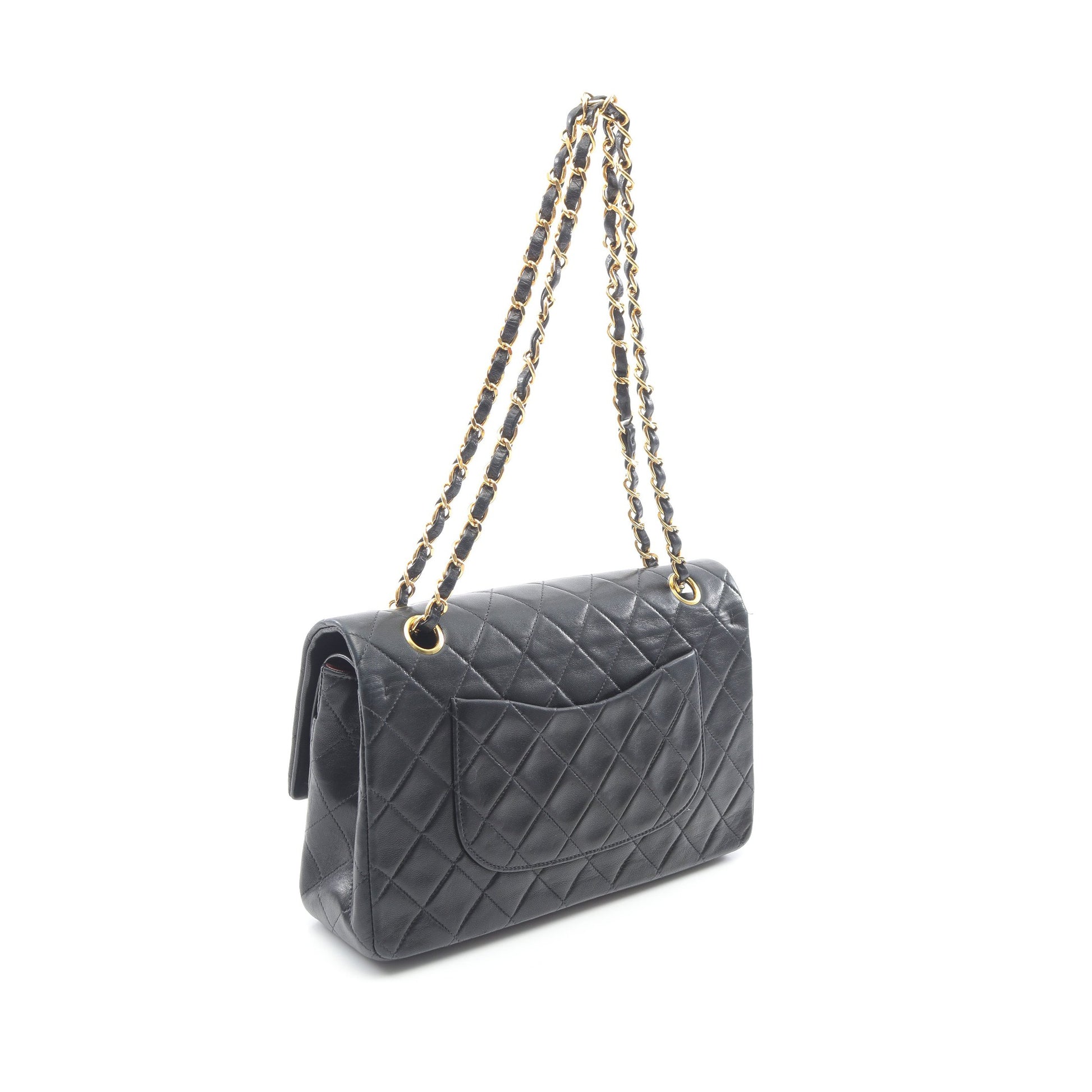 マトラッセ Wフラップ Wチェーンショルダーバッグ ラムスキン ブラック ゴールド金具 ヴィンテージ シャネル バッグ CHANEL