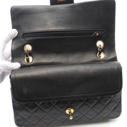 マトラッセ Wフラップ Wチェーンショルダーバッグ ラムスキン ブラック ゴールド金具 ヴィンテージ シャネル バッグ CHANEL