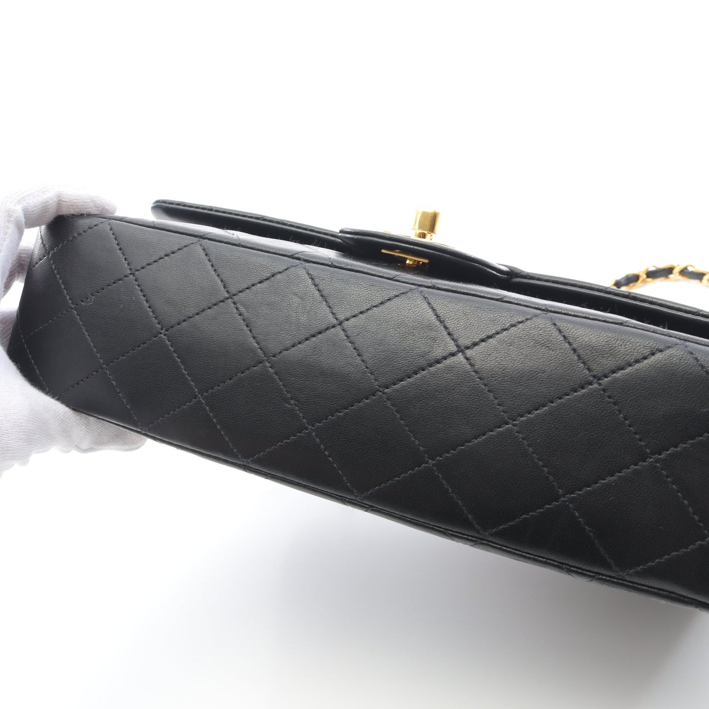 マトラッセ Wフラップ Wチェーンショルダーバッグ ラムスキン ブラック ゴールド金具 ヴィンテージ シャネル バッグ CHANEL