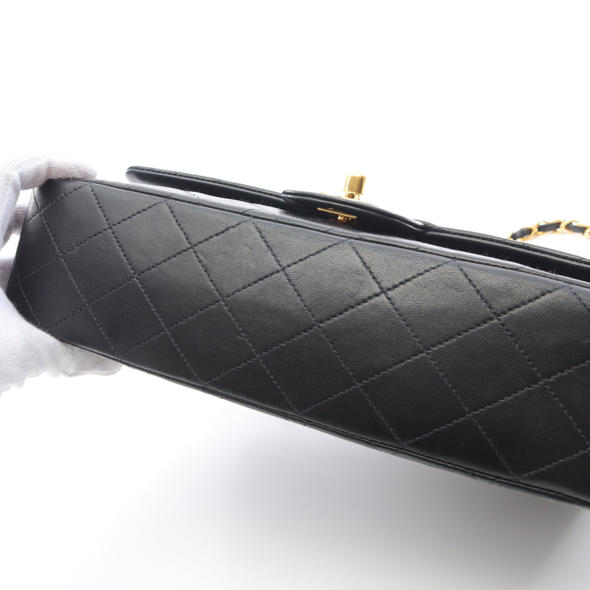 マトラッセ Wフラップ Wチェーンショルダーバッグ ラムスキン ブラック ゴールド金具 ヴィンテージ シャネル バッグ CHANEL