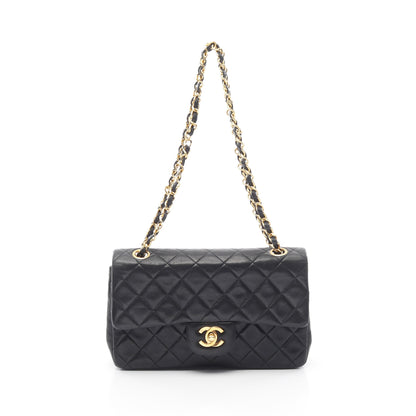 マトラッセ Wフラップ Wチェーンショルダーバッグ ラムスキン ブラック ゴールド金具 ヴィンテージ シャネル バッグ CHANEL