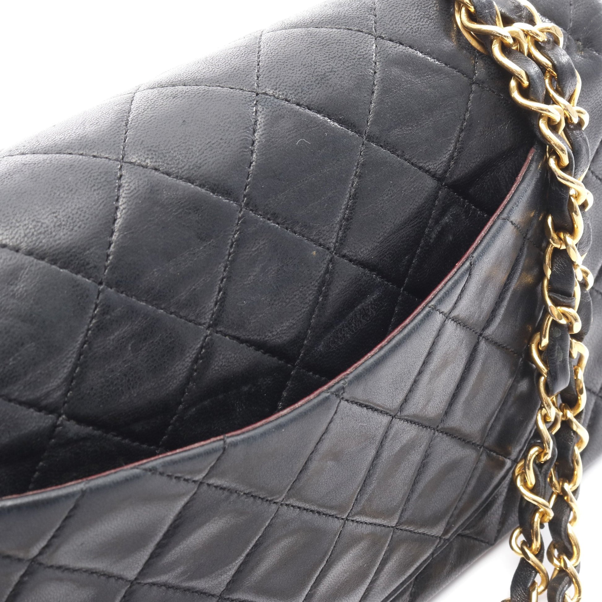 マトラッセ Wフラップ Wチェーンショルダーバッグ ラムスキン ブラック ゴールド金具 ヴィンテージ シャネル バッグ CHANEL
