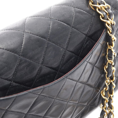 マトラッセ Wフラップ Wチェーンショルダーバッグ ラムスキン ブラック ゴールド金具 ヴィンテージ シャネル バッグ CHANEL