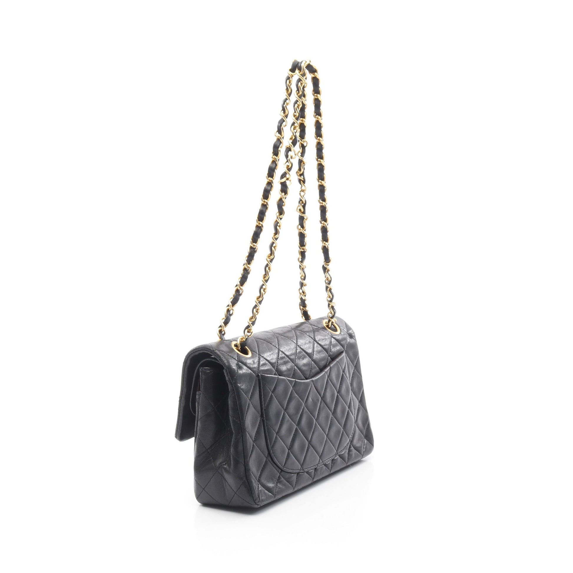 マトラッセ Wフラップ Wチェーンショルダーバッグ ラムスキン ブラック ゴールド金具 ヴィンテージ シャネル バッグ CHANEL