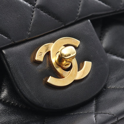 マトラッセ Wフラップ Wチェーンショルダーバッグ ラムスキン ブラック ゴールド金具 ヴィンテージ シャネル バッグ CHANEL