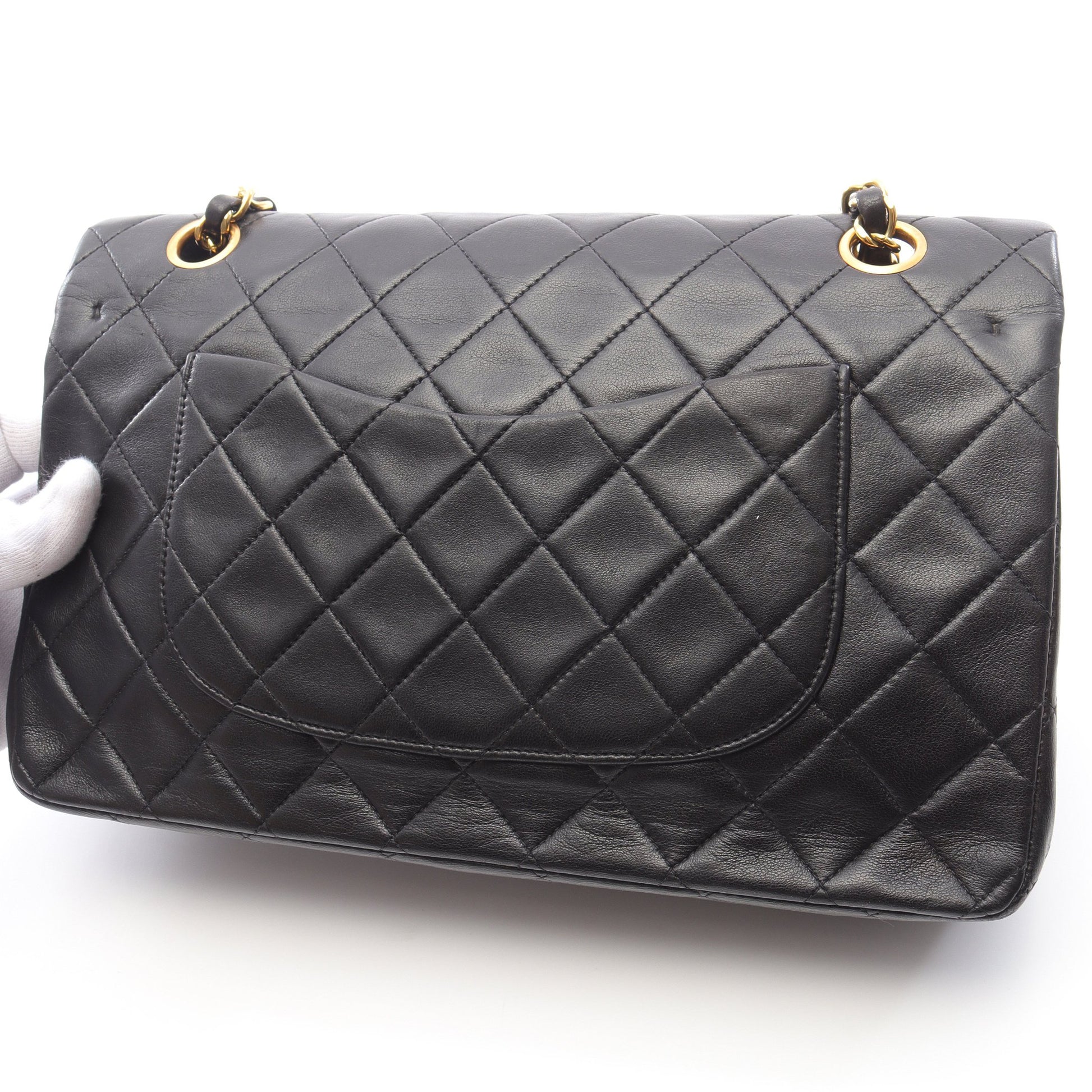 マトラッセ Wフラップ Wチェーンショルダーバッグ ラムスキン ブラック ゴールド金具 シャネル バッグ CHANEL