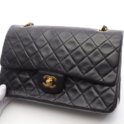 マトラッセ Wフラップ Wチェーンショルダーバッグ ラムスキン ブラック ゴールド金具 シャネル バッグ CHANEL