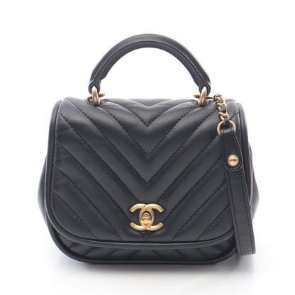 Vステッチ シェブロン チェーンショルダーバッグ ラムスキン ブラック ゴールド金具 2WAY シャネル バッグ CHANEL