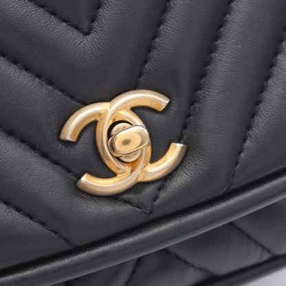 Vステッチ シェブロン チェーンショルダーバッグ ラムスキン ブラック ゴールド金具 2WAY シャネル バッグ CHANEL