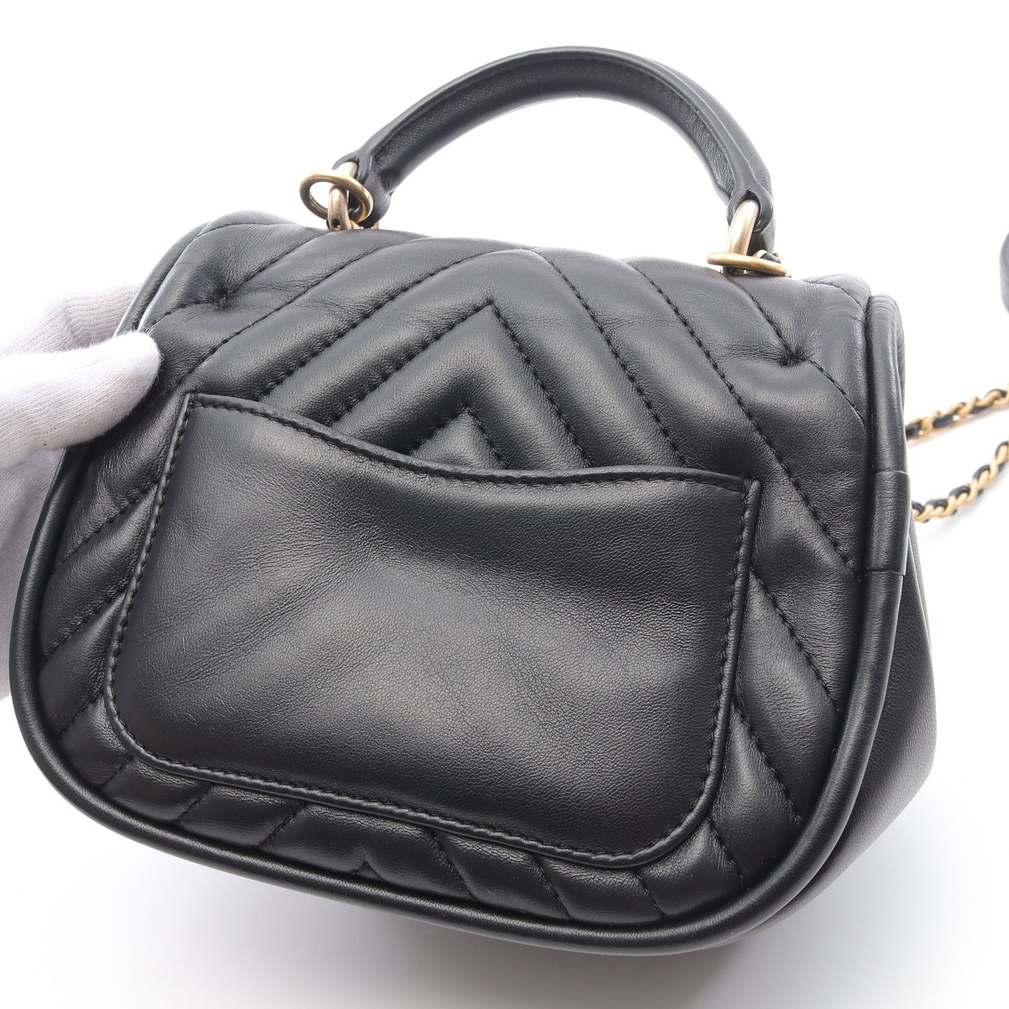 Vステッチ シェブロン チェーンショルダーバッグ ラムスキン ブラック ゴールド金具 2WAY シャネル バッグ CHANEL