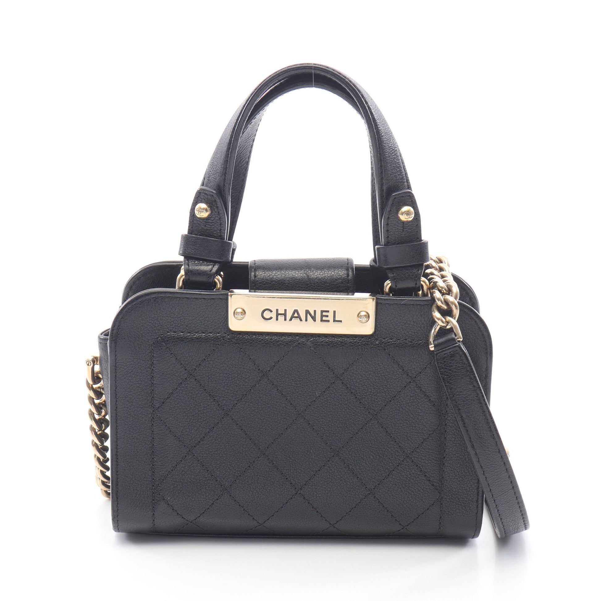 マトラッセ チェーンショルダーバッグ レザー ブラック ゴールド金具 2WAY シャネル バッグ CHANEL