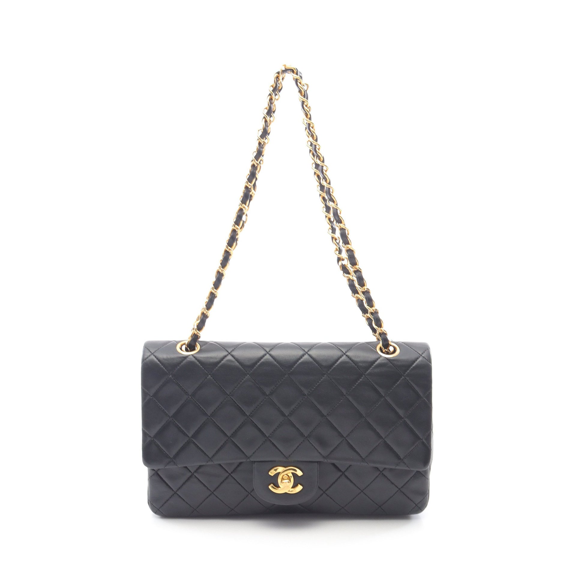 マトラッセ Wフラップ Wチェーンショルダーバッグ ラムスキン ブラック ゴールド金具 シャネル バッグ CHANEL