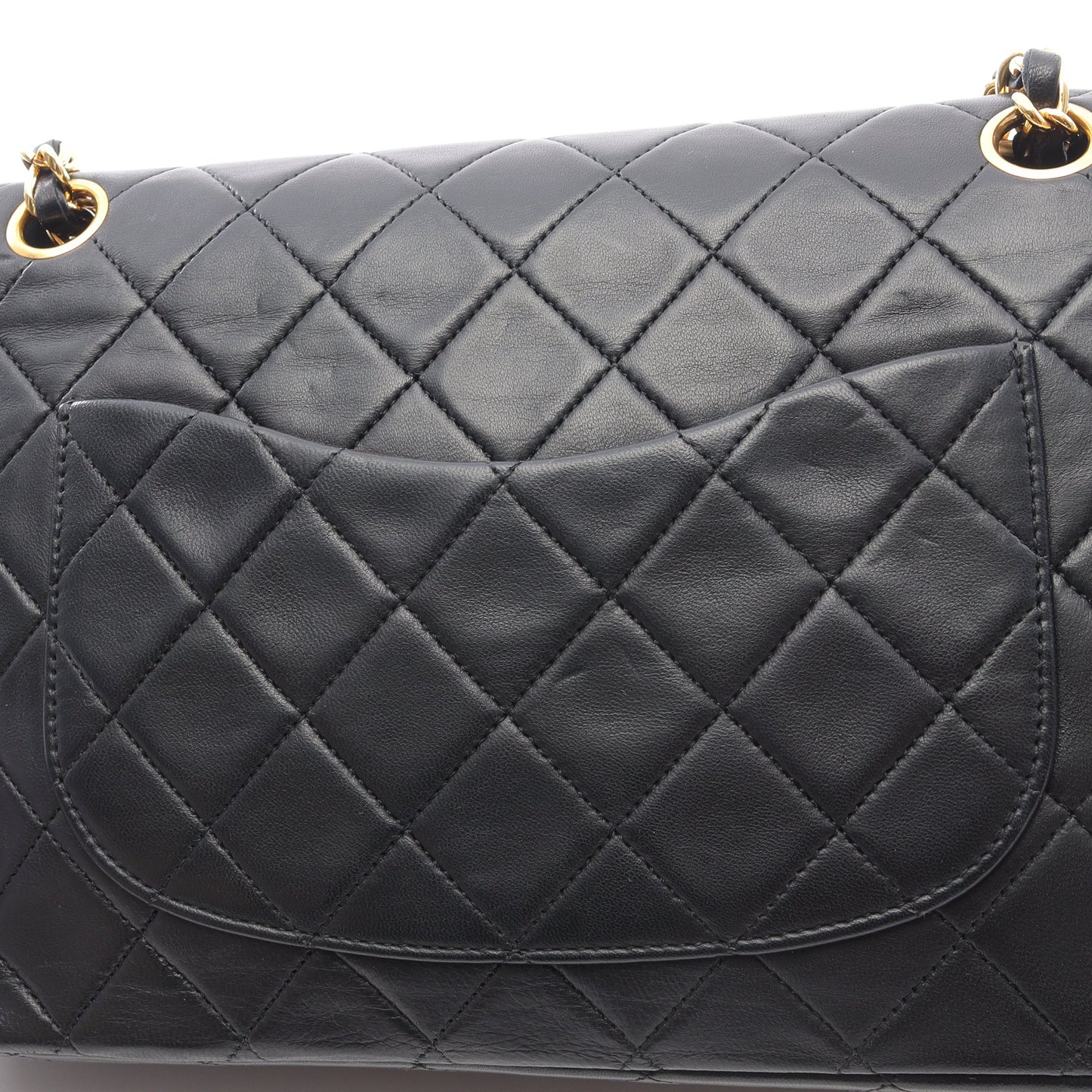 マトラッセ Wフラップ Wチェーンショルダーバッグ ラムスキン ブラック ゴールド金具 シャネル バッグ CHANEL