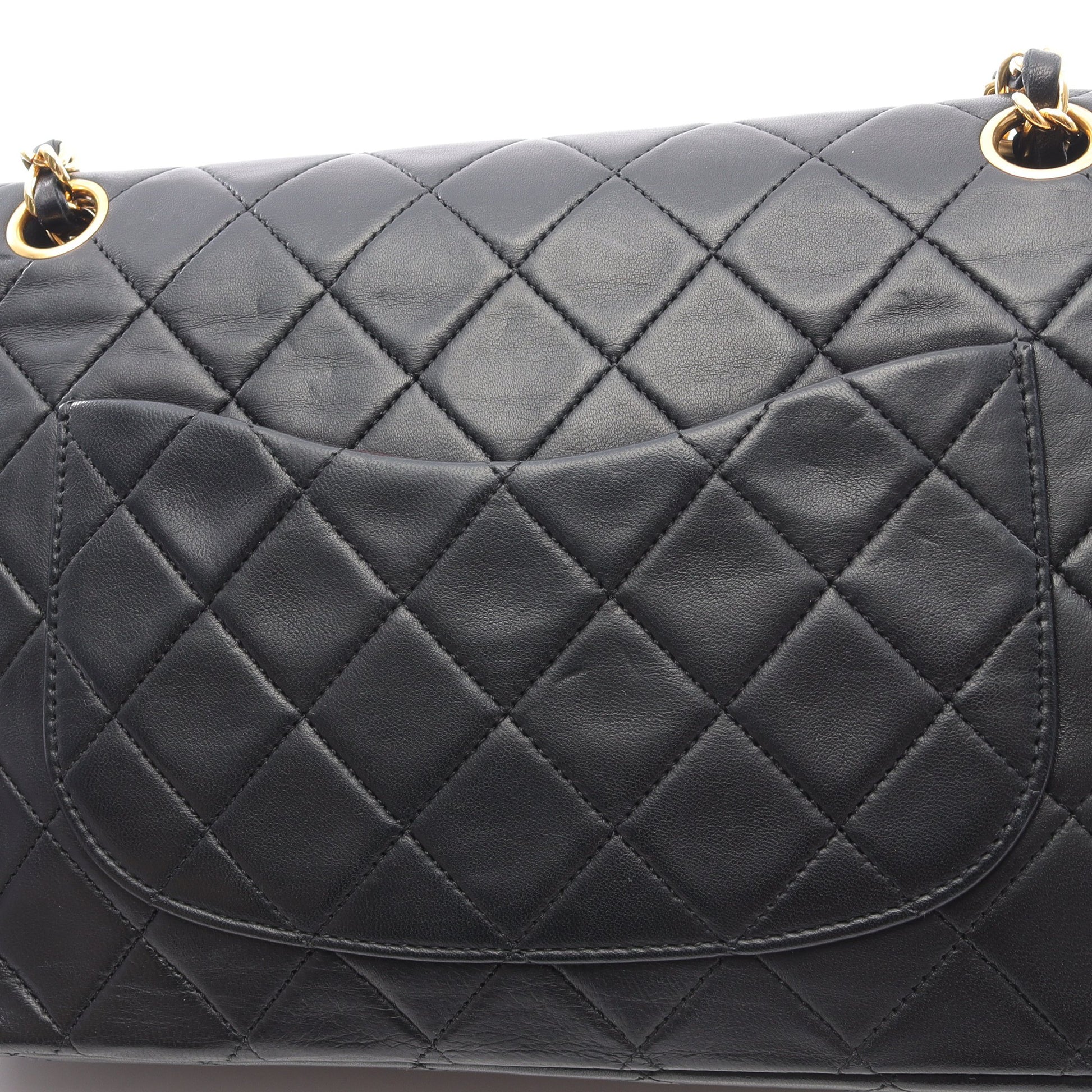マトラッセ Wフラップ Wチェーンショルダーバッグ ラムスキン ブラック ゴールド金具 シャネル バッグ CHANEL